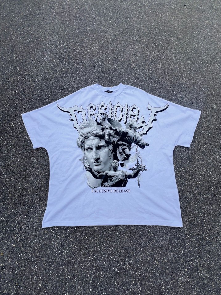 Beyaz Baskılı Erkek Tişört Loose Fit - Görsel 3