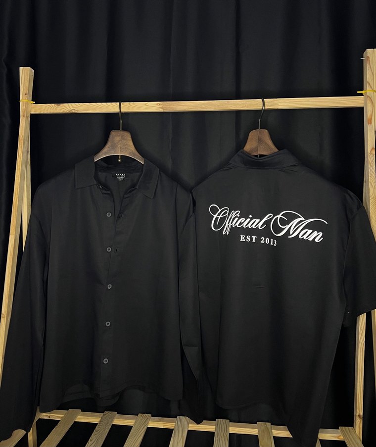 Siyah Erkek Kısa Kollu Düğmeli Baskılı Gömlek - Görsel 3