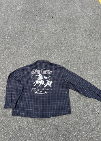 Unisex kareli lacivert gömlek - Görsel 4