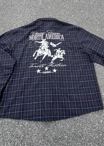 Unisex kareli lacivert gömlek - Görsel 3