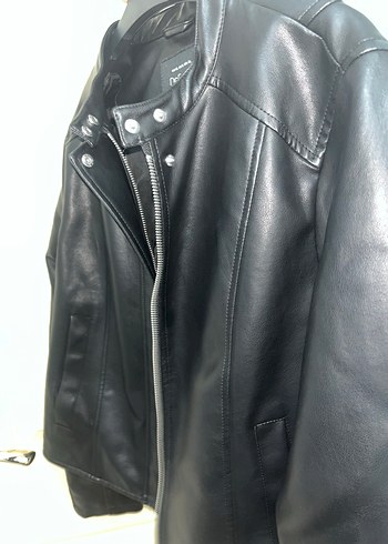 Kadın Siyah Deri Kemerli Biker Ceket - Görsel 8