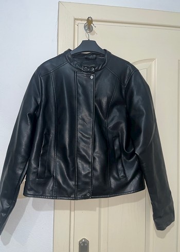 Kadın Siyah Deri Kemerli Biker Ceket - Görsel 4