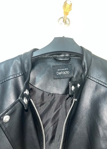 Kadın Siyah Deri Kemerli Biker Ceket - Görsel 5