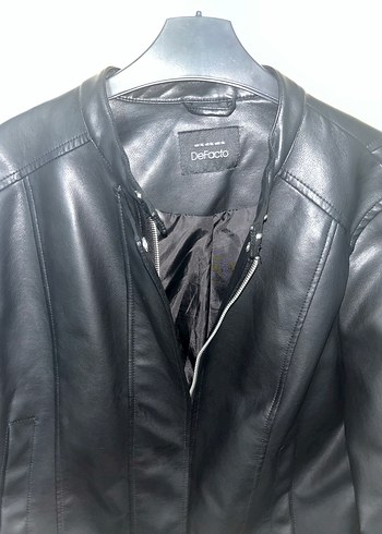 Kadın Siyah Deri Kemerli Biker Ceket - Görsel 6