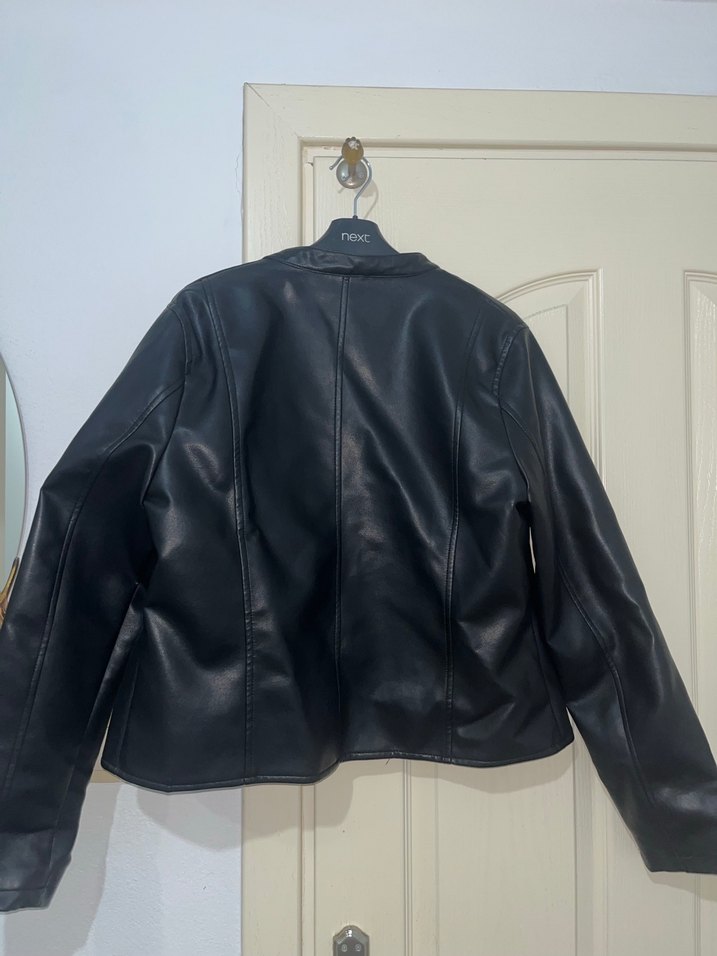 Kadın Siyah Deri Kemerli Biker Ceket - Görsel 3