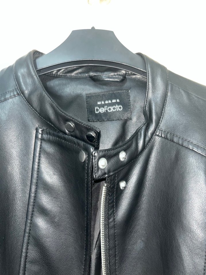 Kadın Siyah Deri Kemerli Biker Ceket - Görsel 2