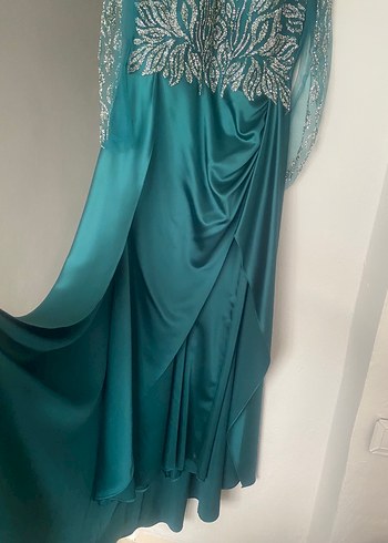 Turkuaz İşlemeli Uzun Abiye Elbise - Görsel 3