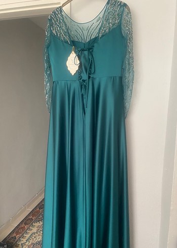 Turkuaz İşlemeli Uzun Abiye Elbise - Görsel 6