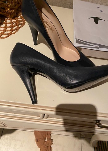 Lacivert Deri Stiletto Kadın Topuklu Ayakkabı - Görsel 4