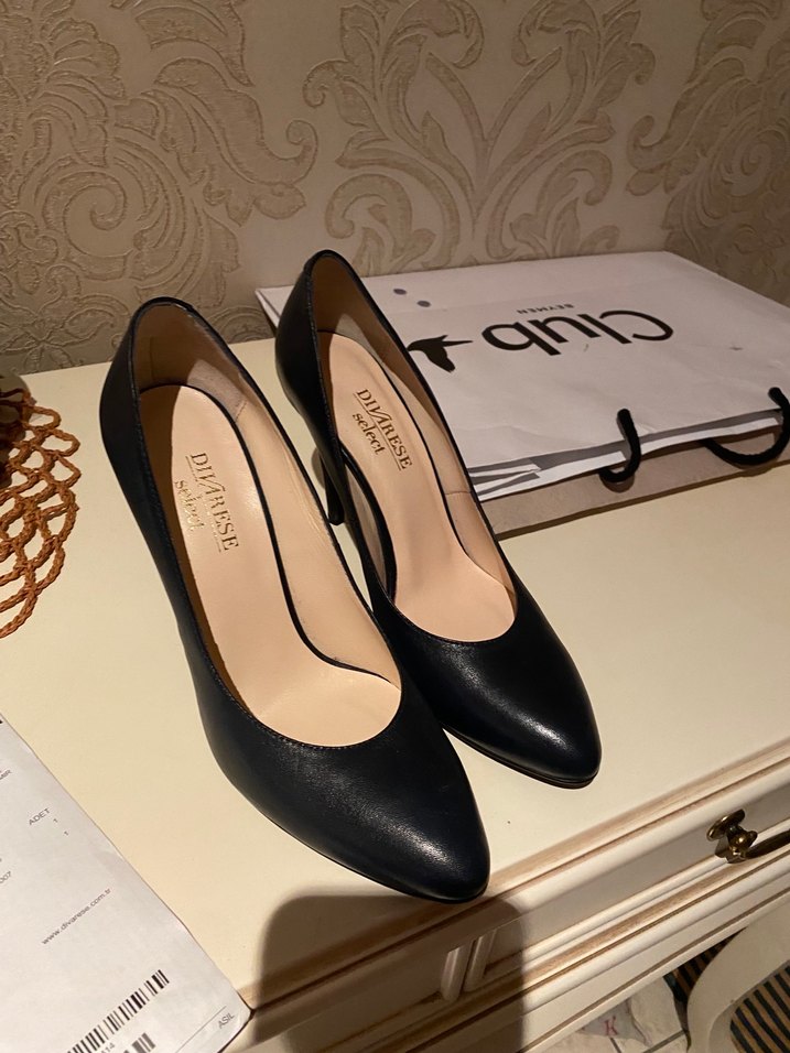 Lacivert Deri Stiletto Kadın Topuklu Ayakkabı - Görsel 3