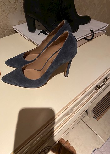 Koyu Mavi Süet Topuklu Kadın Stiletto - Görsel 2