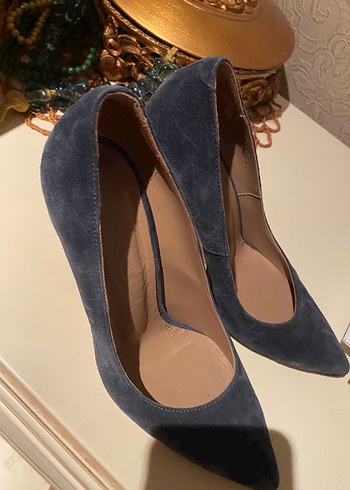 Koyu Mavi Süet Topuklu Kadın Stiletto - Görsel 6