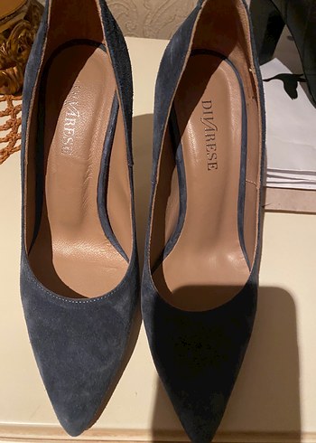 Koyu Mavi Süet Topuklu Kadın Stiletto - Görsel 4