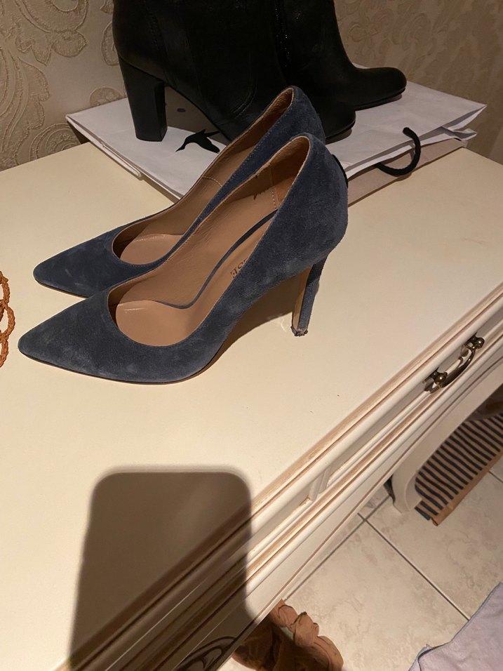 Koyu Mavi Süet Topuklu Kadın Stiletto - Görsel 2