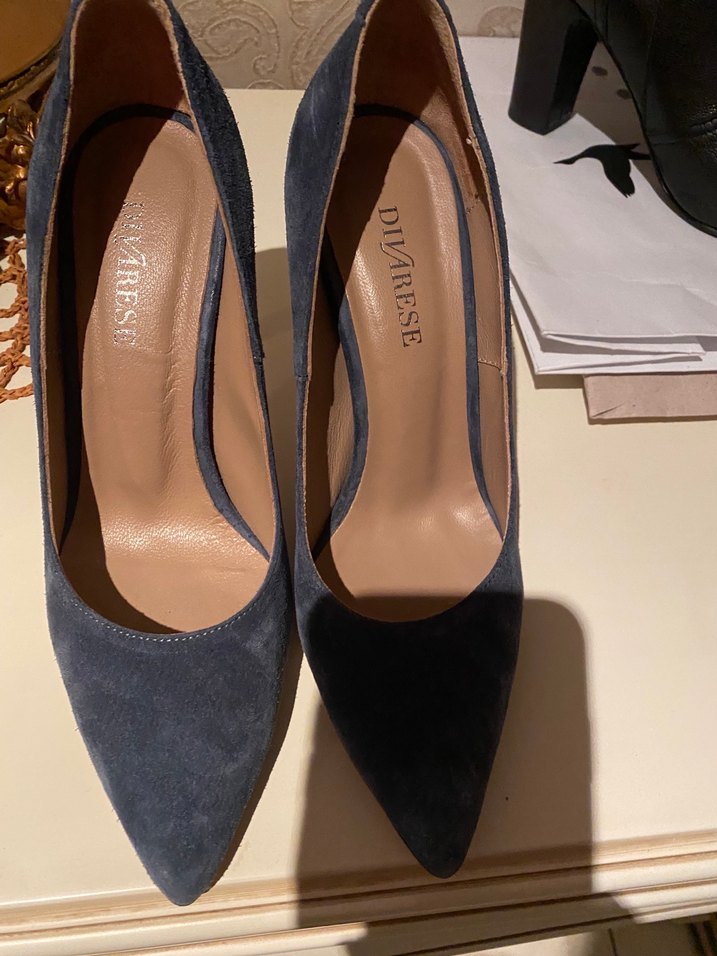 Koyu Mavi Süet Topuklu Kadın Stiletto - Görsel 5