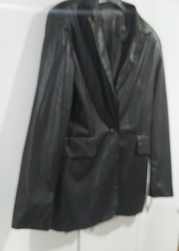 Düğmeli Siyah Deri Kadın Ceket - Görsel 2