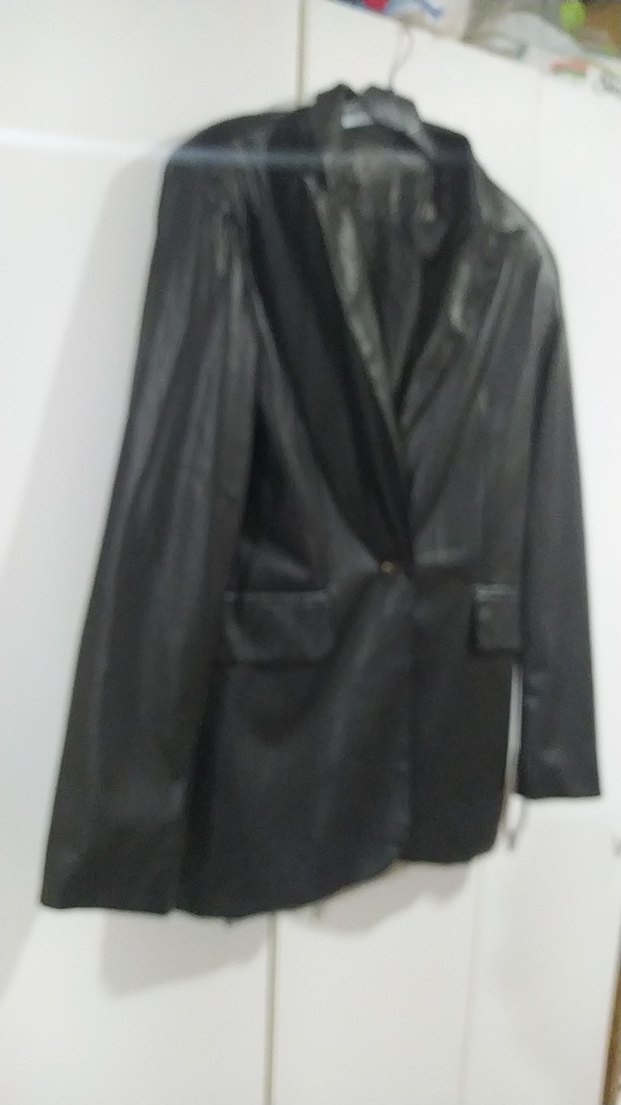 Düğmeli Siyah Deri Kadın Ceket - Görsel 2