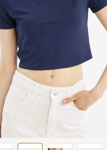 Mavi Kadın Crop Top, Kısa Kollu, Dar Kesim - Görsel 2