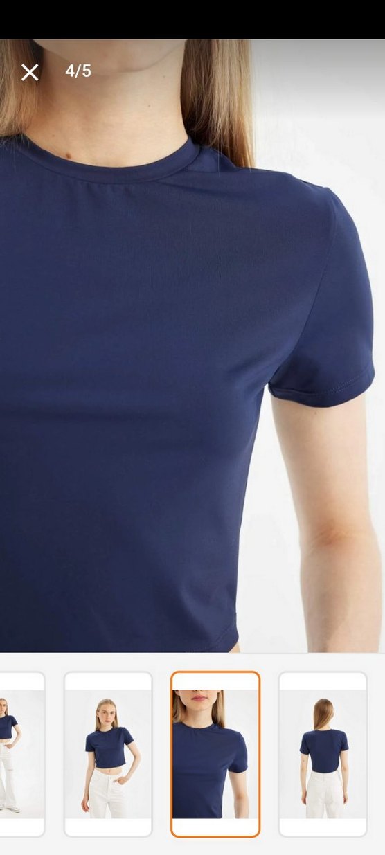 Mavi Kadın Crop Top, Kısa Kollu, Dar Kesim - Görsel 3