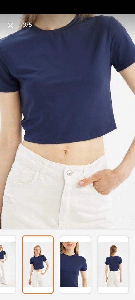 Mavi Kadın Crop Top, Kısa Kollu, Dar Kesim - Görsel 2