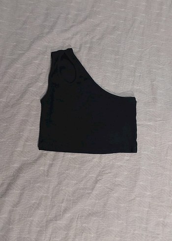 Siyah Tek Omuzlu Kadın Crop Top - Görsel 2