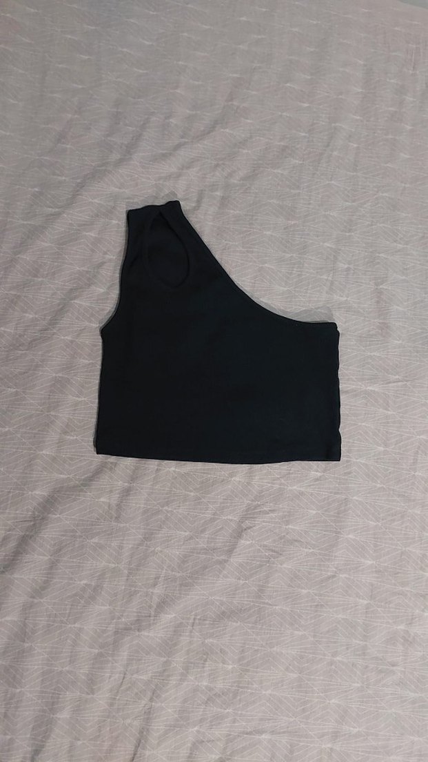 Siyah Tek Omuzlu Kadın Crop Top - Görsel 2