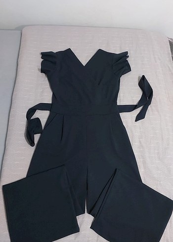 Kadın siyah Pilili Uzun Tulum - Görsel 3