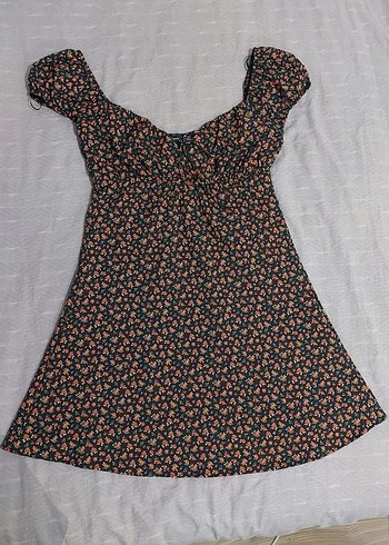 V Yaka Kısa Kollu Bohem Midi Elbise - Görsel 2