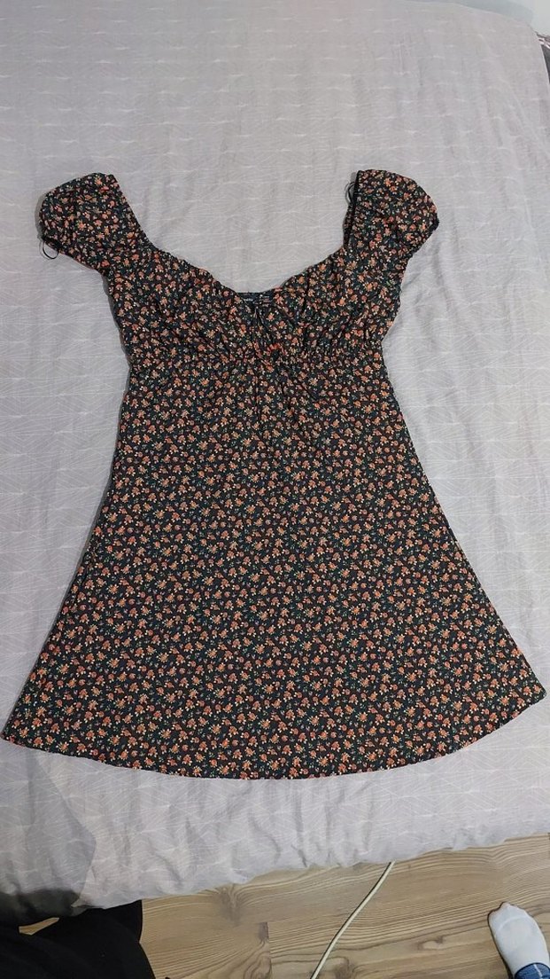 V Yaka Kısa Kollu Bohem Midi Elbise - Görsel 2