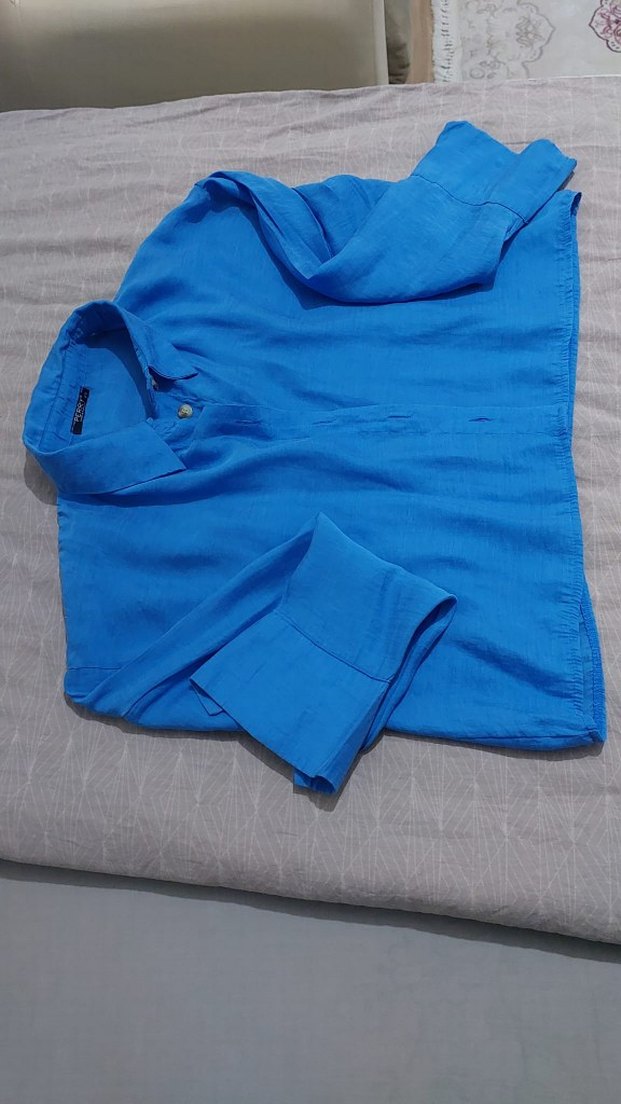 Mavi Kadın Keten Gömlek Uzun Kollu - Görsel 3