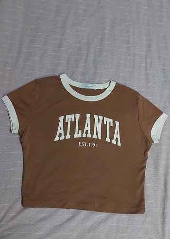 Kadın Kahverengi Baskılı Kısa Kollu Tişört - Görsel 2