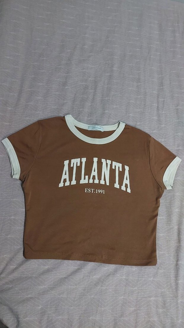 Kadın Kahverengi Baskılı Kısa Kollu Tişört - Görsel 2