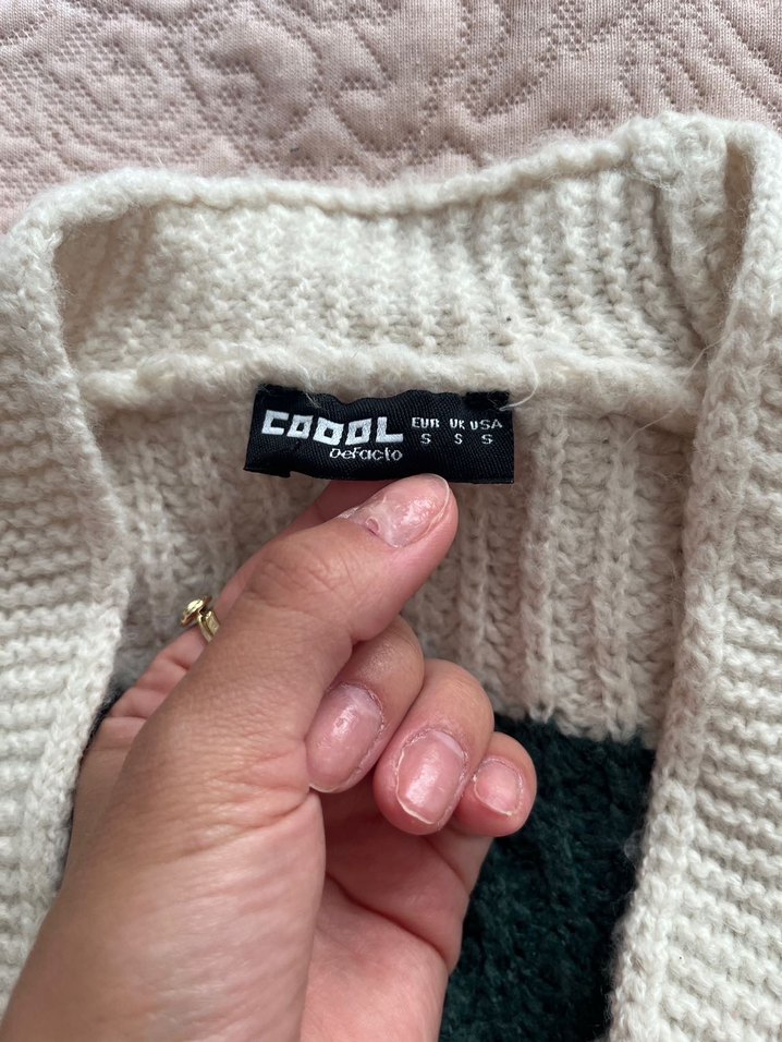 Çizgili Triko Hırka - Yeşil Beyaz - Görsel 2