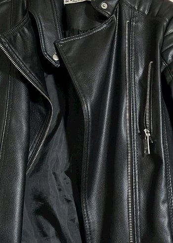 Kadın Siyah Deri Biker Ceket - Görsel 2