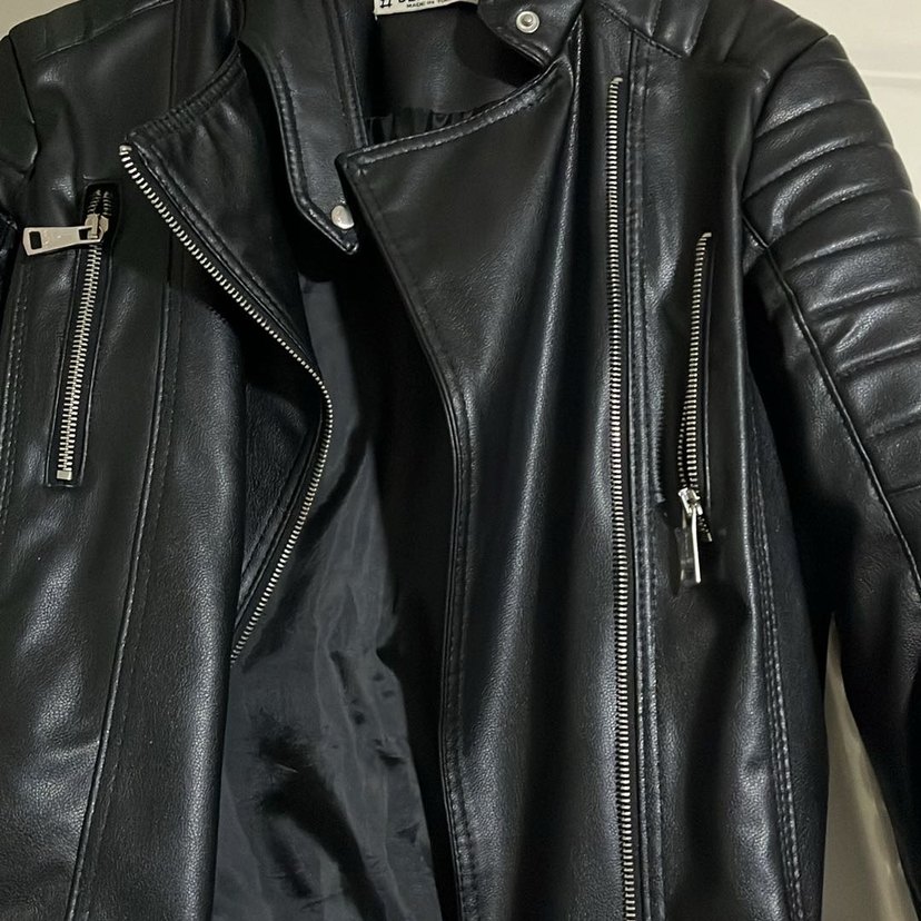 Kadın Siyah Deri Biker Ceket - Görsel 2