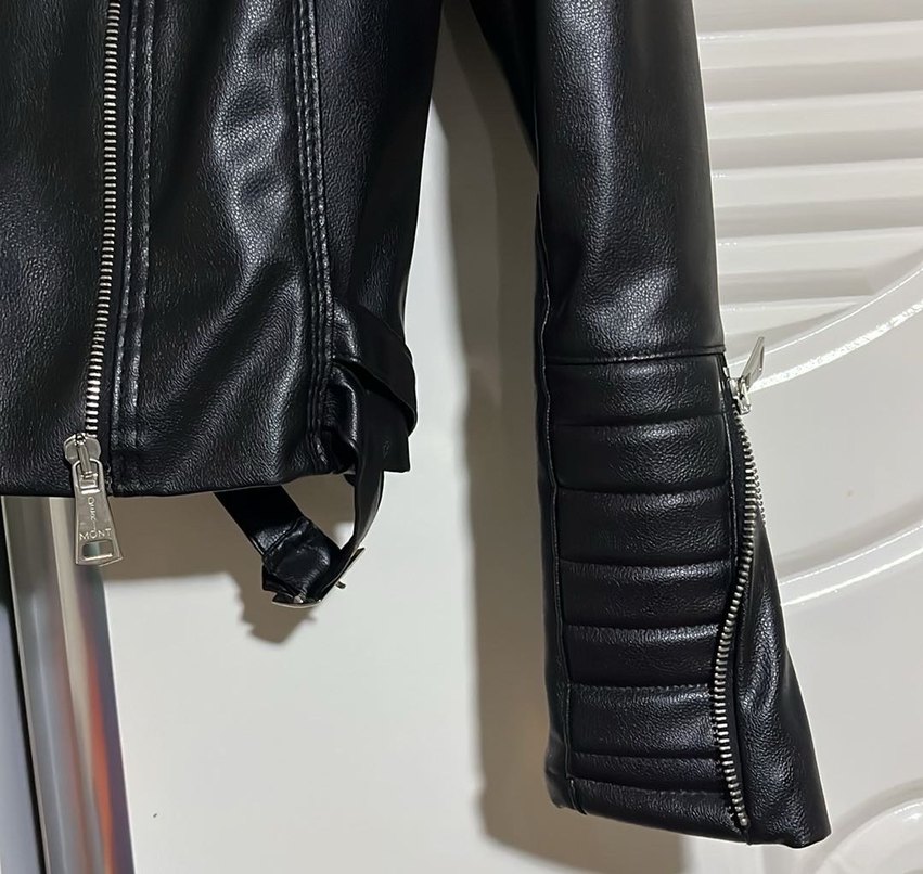 Kadın Siyah Deri Biker Ceket - Görsel 3