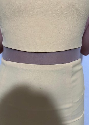 Sarı Uzun Abiye Elbise, Kolsuz, Dökümlü - Görsel 3