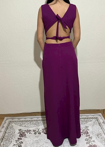 Kadın Mor Uzun Abiye Elbise - Görsel 3
