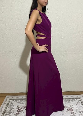 Kadın Mor Uzun Abiye Elbise - Görsel 2