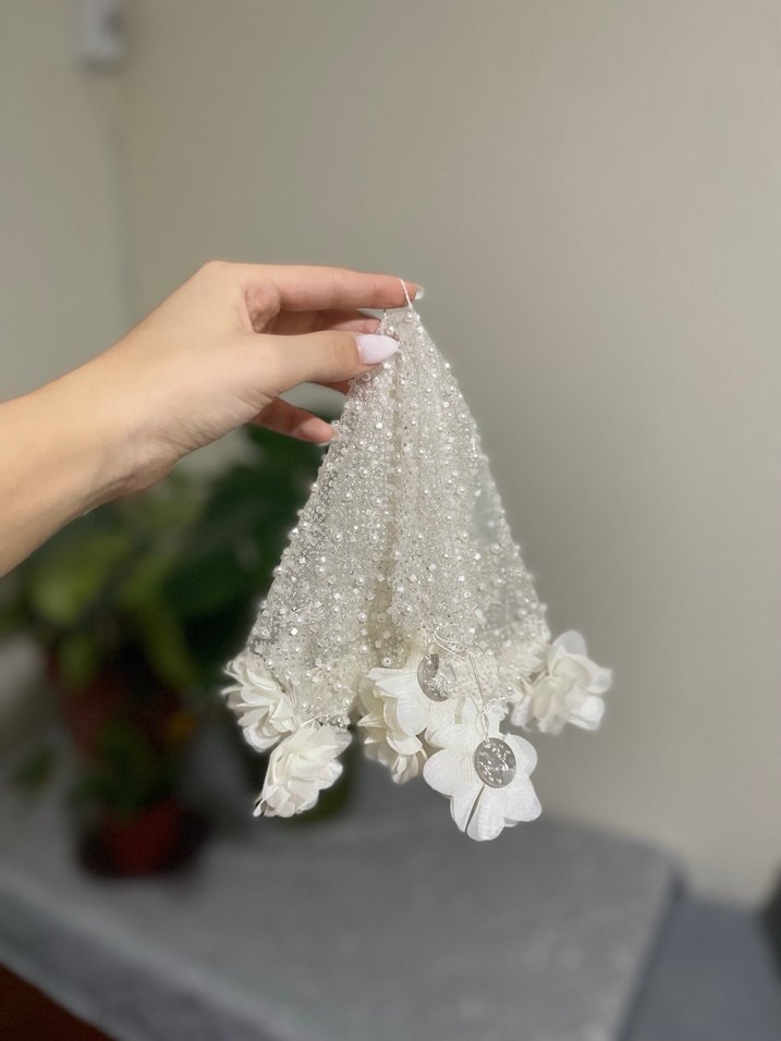 Boncuklu Beyaz Bohem Düğün Aksesuarı - Görsel 2