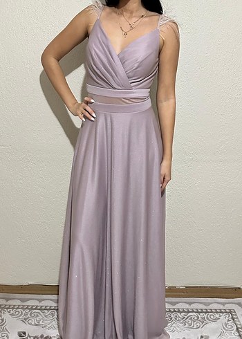 Kadın Uzun V Yaka Drapeli Abiye Elbise - Görsel 2