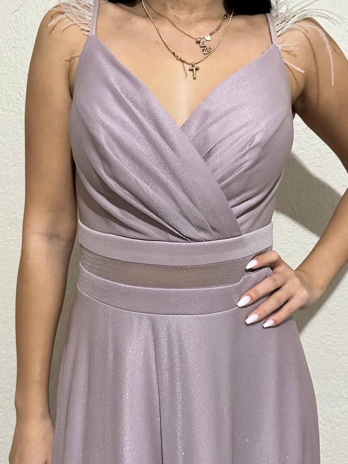 Kadın Uzun V Yaka Drapeli Abiye Elbise - Görsel 3