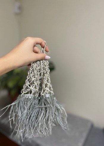 Gri Bohem Püsküllü Örgü Mendil - Görsel 2