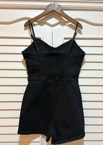 Siyah Kısa Askılı Denim Şort Tulum - Görsel 3