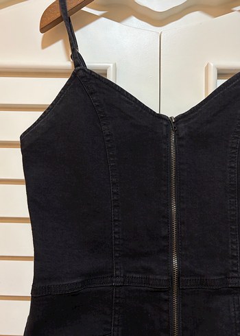 Siyah Kısa Askılı Denim Şort Tulum - Görsel 2