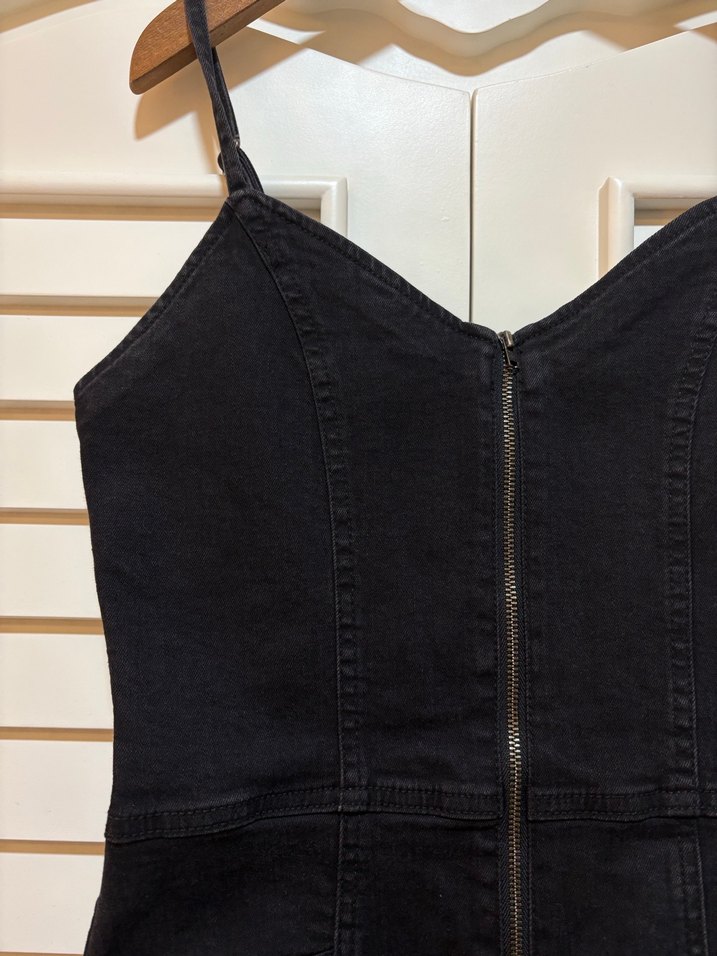 Siyah Kısa Askılı Denim Şort Tulum - Görsel 2