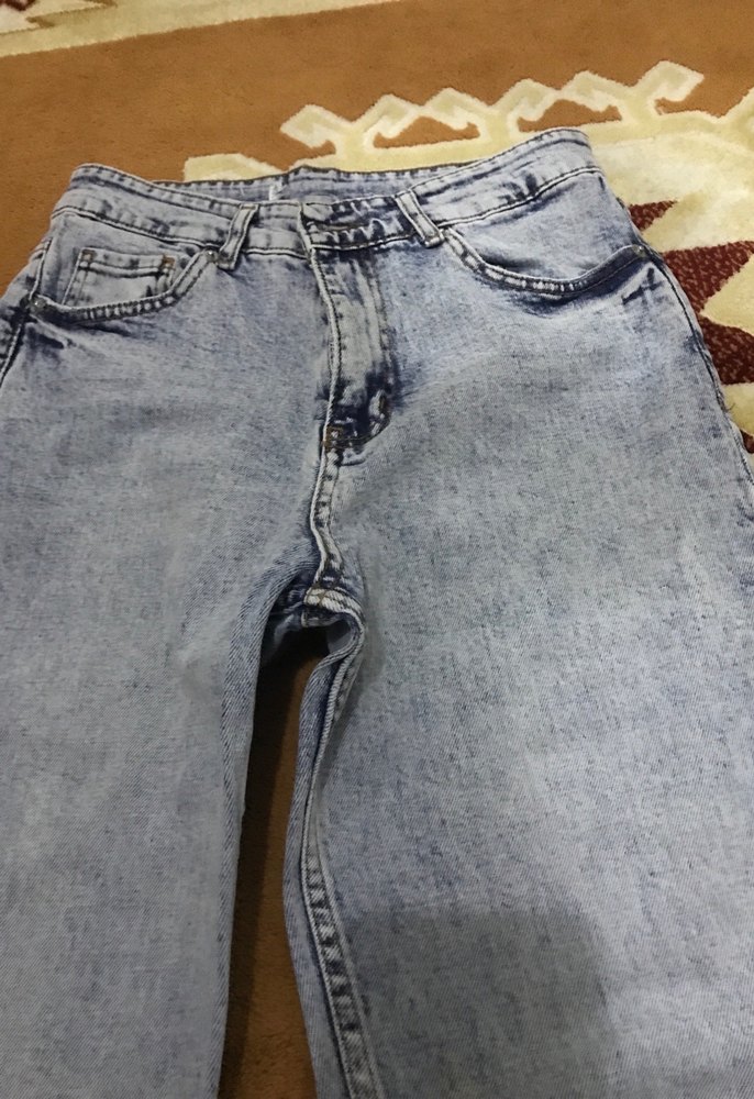 Gri Batik Desenli Rahat Kesim Kadın Kot Pantolon - Görsel 2