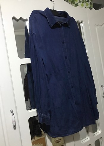 Lacivert Kadın Denim Gömlek Midi Boy - Görsel 3