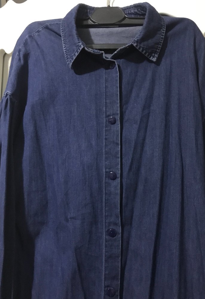 Lacivert Kadın Denim Gömlek Midi Boy - Görsel 2