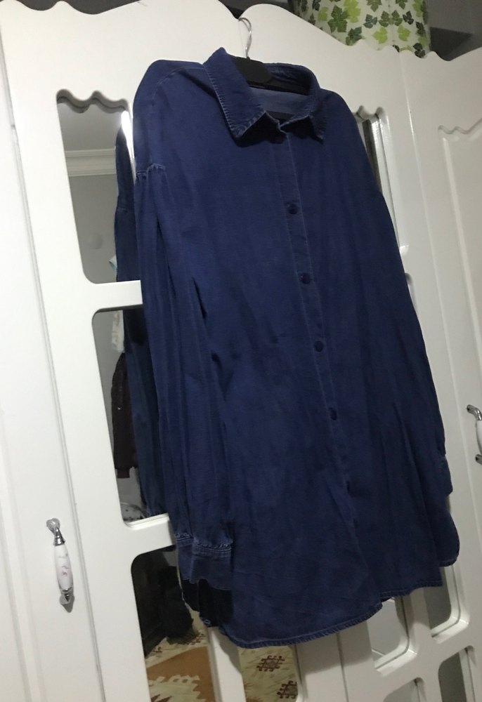 Lacivert Kadın Denim Gömlek Midi Boy - Görsel 3